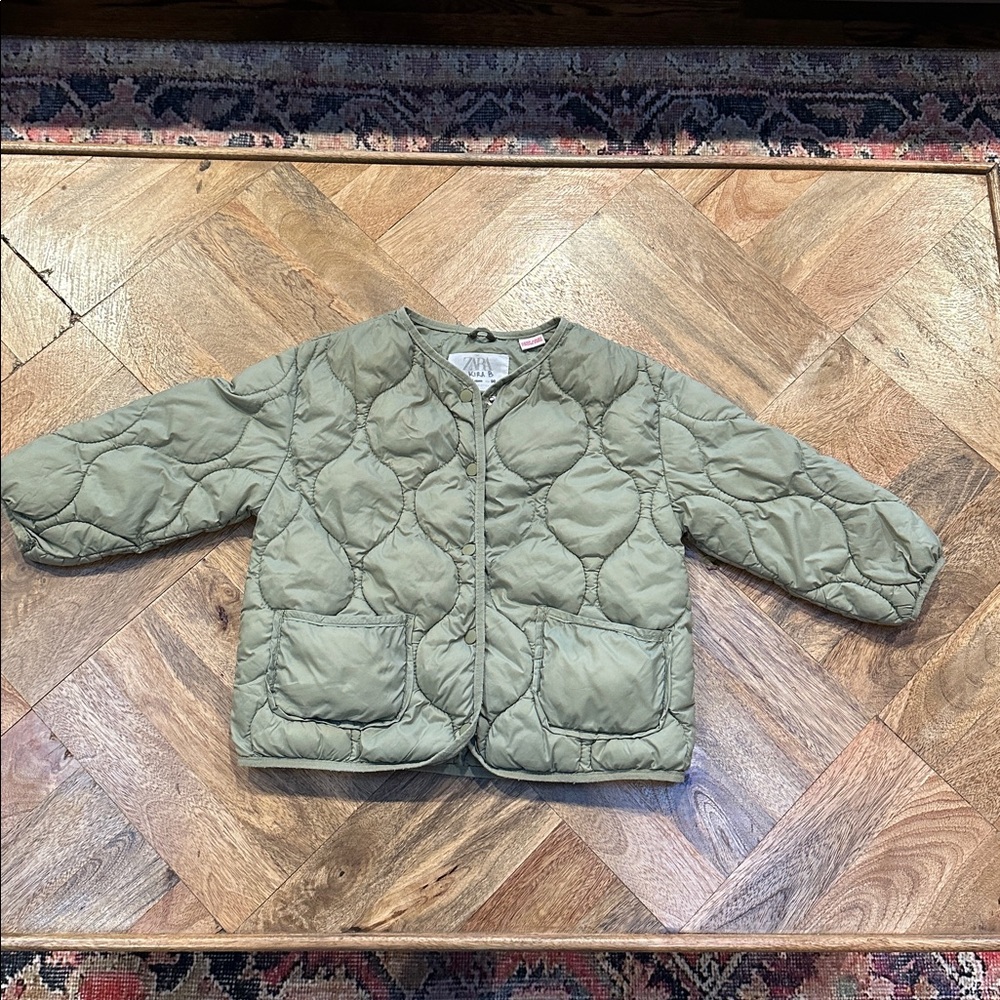 Zara Light Green Quilted Puffer Jacket for Kids